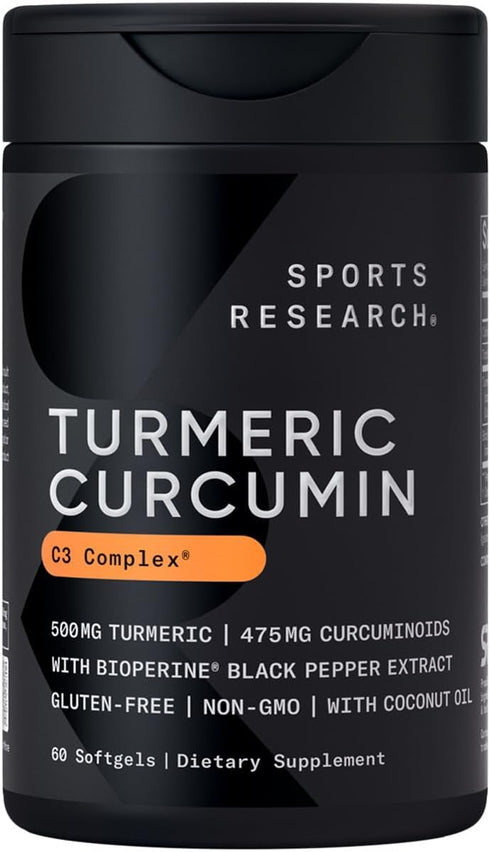 Sports Research Turmeric Curcumin C3 Complex, Softgels with Bioperine Black Pepper Extract & Organic Coconut Oil, 60