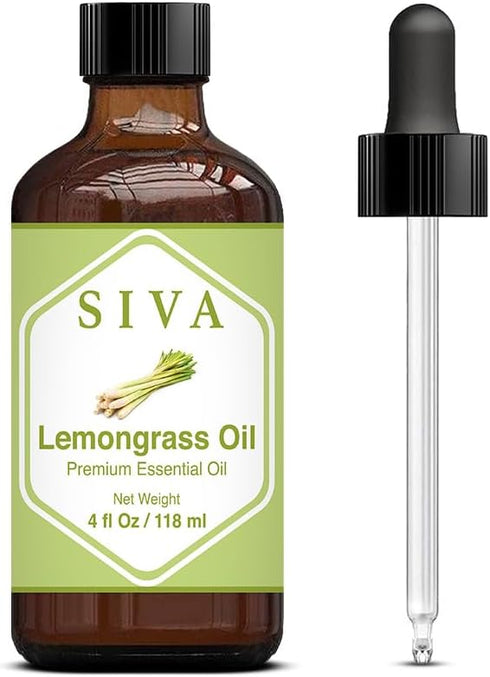 Siva Lemongrass Essential Oil - 4 Fl Oz - Natural Oil for Diffuser, Skin Care, Aromatherapy & Massage