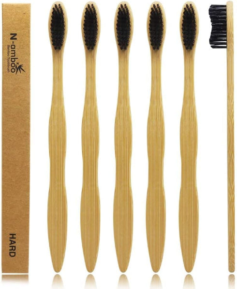 N-amboo Pack 6 Hard Toothbrush Bamboo Toothbrush for Adult Manual Toothbrsuh Hard Bristles