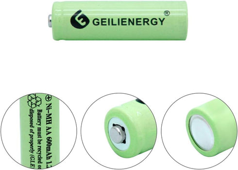AA Solar Light Batteries NIMH 600mAh 1.2V Double A Rechargeable for Garden Lawn Landscaping Solar Lights (12Pcs)