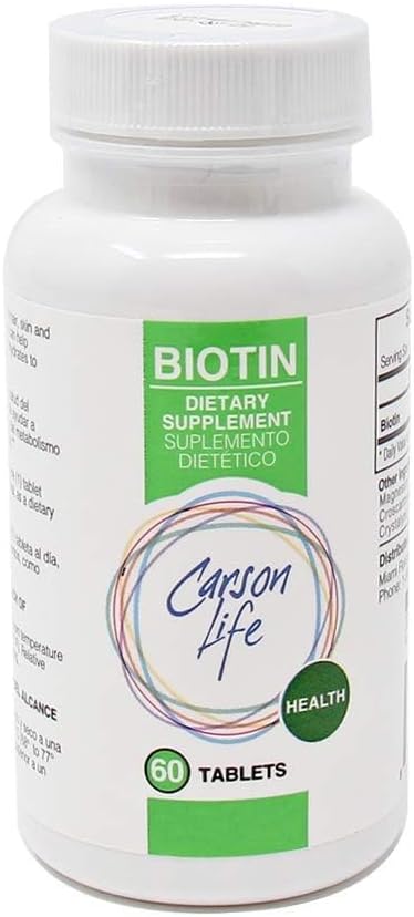 Carson Life Biotin Supplement, 60 Tablets for Men and Women, Promotes Hair Growth, Advanced Formula Made in The USA