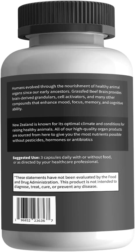 Primal Being Grassfed Beef Brain Supplement, Supports Memory, Mood, Focus, Energy, Cognitive Health - 90 Capsules,