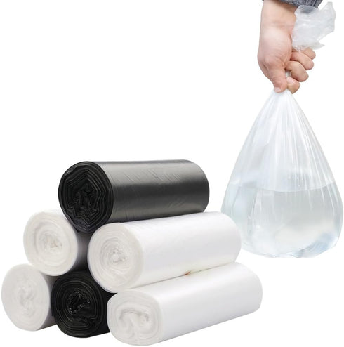 Small Trash Bags, 4 Gallon, Black, Clear and White, 150 Counts