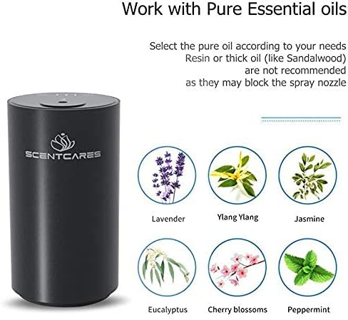 Waterless Oil Diffuser, Battery Operated Diffusers - Portable & Smart & Cordless Design, Aromatherapy Diffuser for 3 Cold Mist & Timer 1/2/3H Waterless Diffuser (Black) by Scentcares