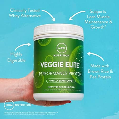 MRM Nutrition Veggie Elite Performance Protein, Vanilla Bean, Plant-Based, 30 Servings, Vegan, Gluten-Free