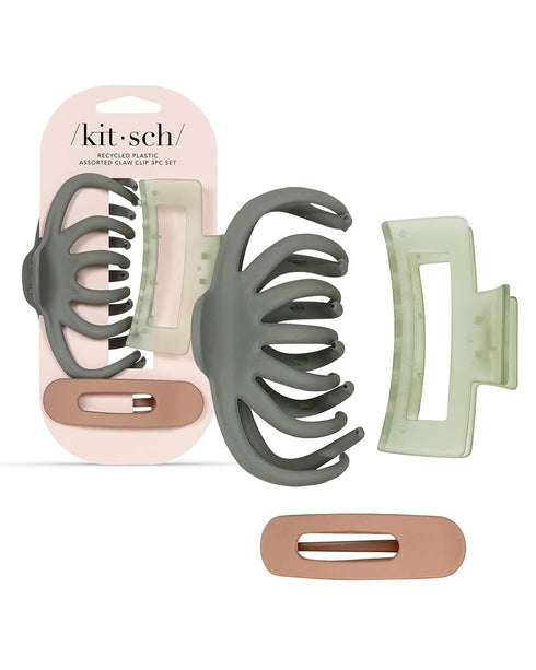 Kitsch Large Assorted Hair Clips for Women - 3 pcs Medium Open Shape Claw Clips for Thick Hair and Styling