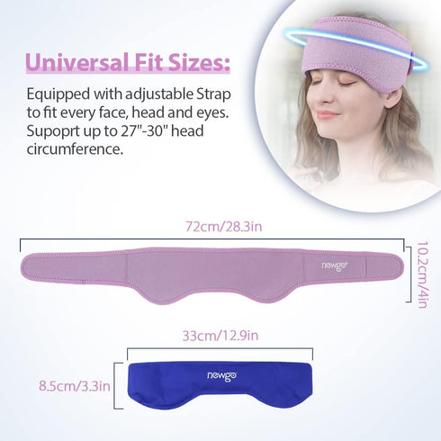 NEWGO Headache Ice Pack Head Wrap for Migraines, Cold Therapy Wrap for Headache Relief, Tension, Sinus Pain (Purple)