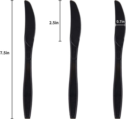Plastic Knives Disposable Individually Packaged Knives Black 7-Inch Commercial Take Away Knives,Super Hard Mass Heavy Individually Wrapped Knives 100 PCS by Laojbaba