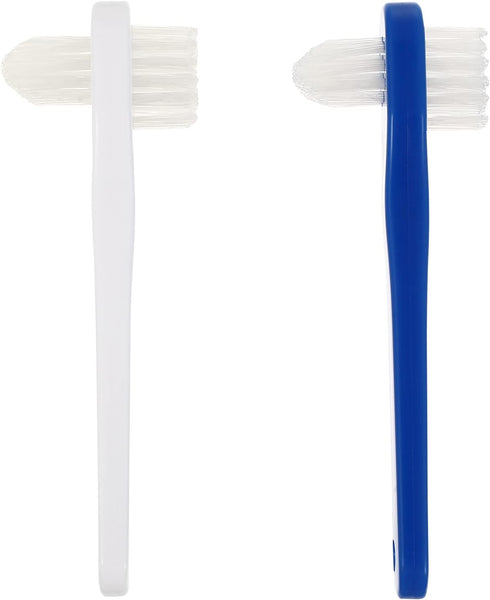 Healifty Denture Brush, Double Sided Cleaning Tool for False Teeth, 2pcs (White + Blue)