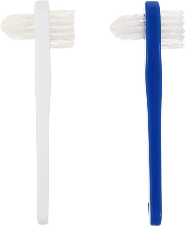 Healifty Denture Brush, Double Sided Cleaning Tool for False Teeth, 2pcs (White + Blue)