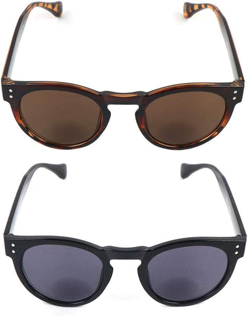 2 Pack Bifocal Reading Sunglasses for Women - Outdoor Reader Glasses in Vintage Round Shape