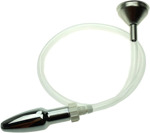 Metal Bullet Anal Plug with Hole for Men and Women Transparent Hose Enema Cleaning Irrigator Metal Funnel Injector Sex