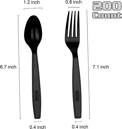 200 Count Plastic Silverware, Heavy Weight Plastic Forks Spoons, Disposable Utensils Cutlery Set for Wedding Party Supplies Everyday Use by MOACOCK