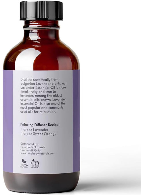 Bulgarian Lavender Essential Oil by Pure Body Naturals, 4 Fluid Ounce, 100% Pure Therapeutic Grade for Diffuser