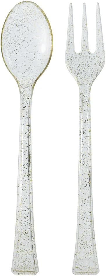 Mini Glitter Gold Spoon and Fork Plastic Combo Set Durable Disposable Utensils