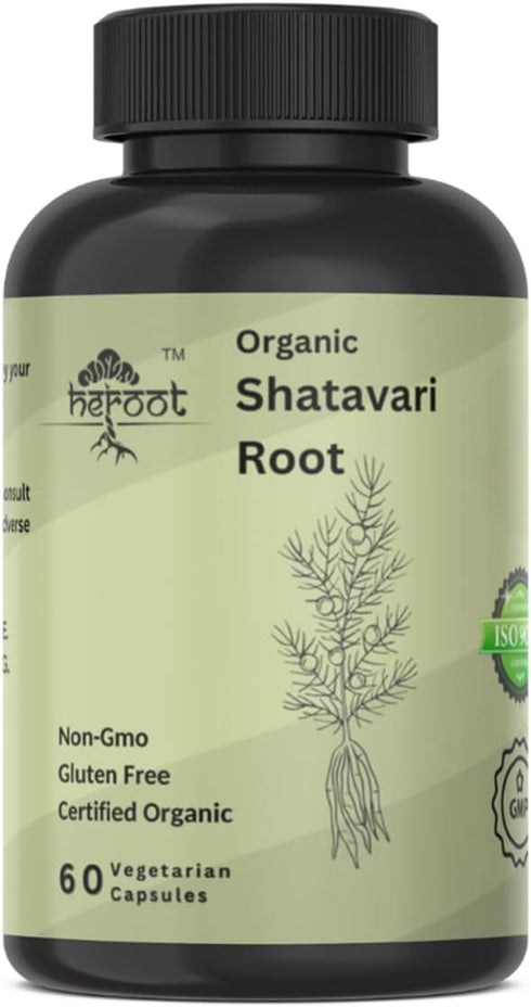 Heroot Organic Shatavari Root 500mg (Asparagus racemosus) Menstrual Cramp Relief, Menopause Support, and
