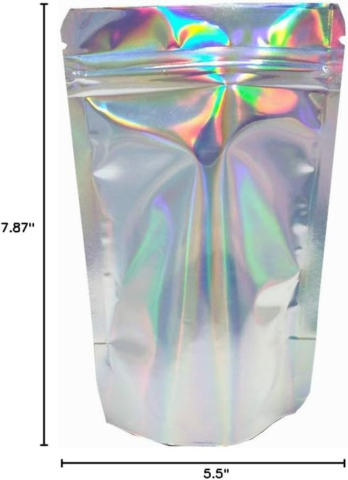Resealable Stand Up Zipper Lock Bags | Clear Foil Food Storage Packaging | Heat Seal Pouches (50, 5.5x7.87 inch)
