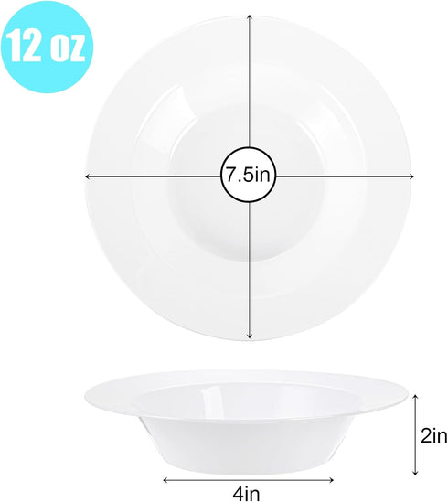 Suwimut 60 Pack Disposable Plastic Soup Bowls, 12 oz Large White Bowls for Dinnerware, Party, Catering, Events