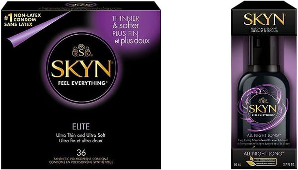 SKYN Elite 36 ct Condoms and All Night Long Premium Silicone-Based Lubricant Bundle