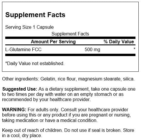 Swanson L-Glutamine Amino Acid 500 Milligrams - 100 Capsules