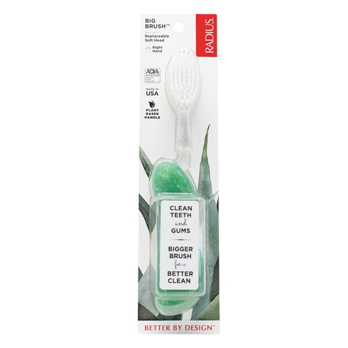 RADIUS Toothbrush Big Brush with Replaceable Head, Right Hand Soft, Eco-Grind, BPA Free, 1 Unit