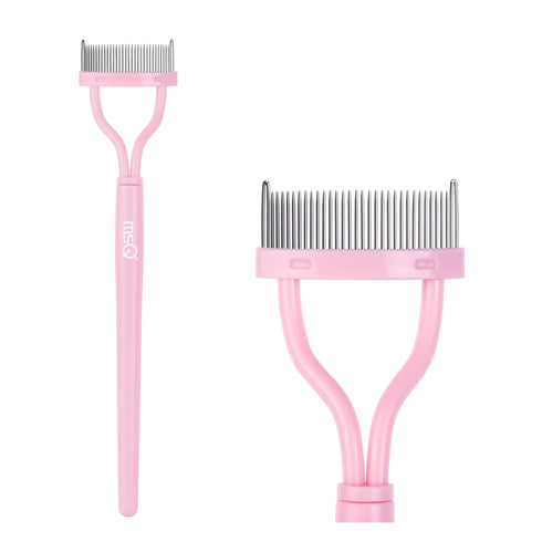 MSQ Eyelash Comb Separator with Brush and Cover, Arc Designed Cosmetic Tool (1PCS)