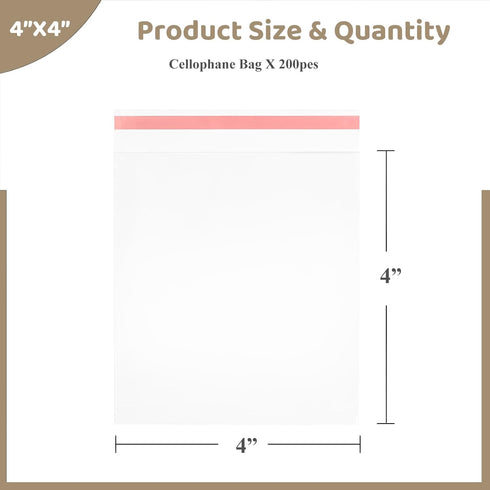 Cookie Bags with Seal, 200PCS Self Sealing Cellophane Bags 4X4 Inches for Gift Giving, Packaging Treats