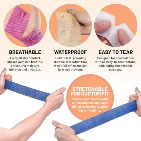 MEDca Self Adherent Cohesive Wrap Bandages, 2 Inches X 5 Yards, 6 Count (Rainbow Color)
