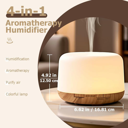 Harindiver 500ml 4-in-1 Humidifier,7 Premium Essential Oil Diffuser,Quiet Ultrasonic Aromatherapy Color LED Lights