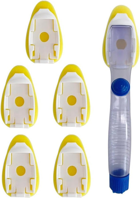 Dish Wand Soap Dispenser - Includes 6 Refill Sponge Replacement Heads for Kitchen Dishwashing and Cleaning