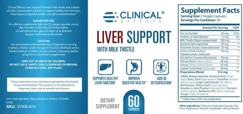 Clinical Effects Liver Support, Natural Milk Thistle and Zinc Supplement, 60 Veggie Capsules