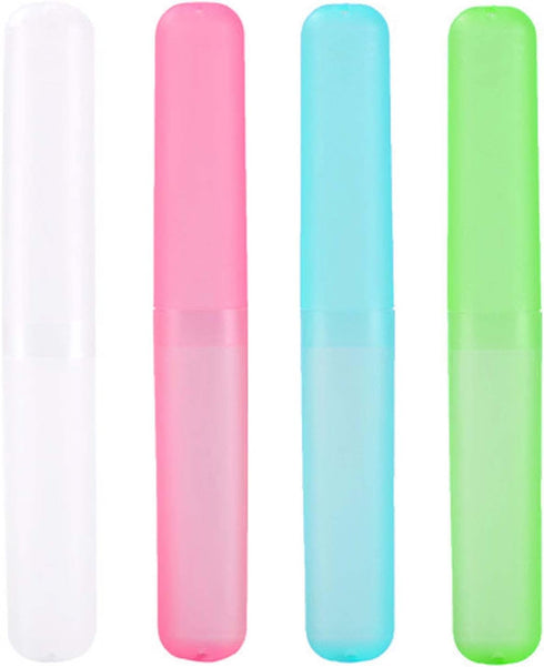 Medsuo 4pcs Plastic Toothbrush Case, Travel Cover Holder, Storage (Pink, Blue, Green, White)