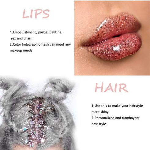 Holographic Body Glitter Gel for Face, Body, Hair, Lip Makeup, Long-Lasting Waterproof Liquid Sequins for Parties