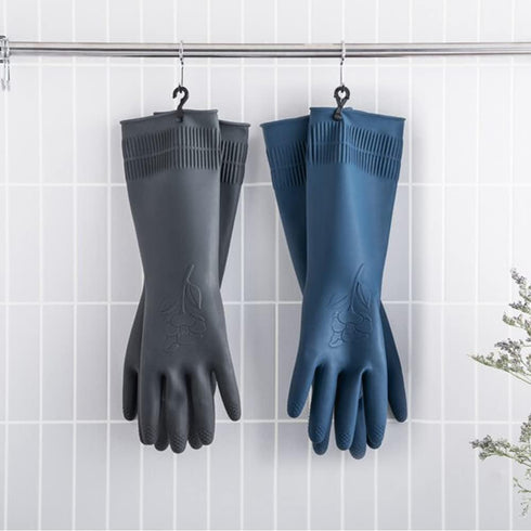 HOMSSEM Dishwashing Gloves with Hanging Hooks - 2 Pairs of Latex Navy, Gray Rubber Gloves for Cleaning
