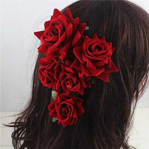 Rose Flower Hair Clip, 3D Red Roses Hair Accessories for Girls Women, Wedding Hair Clip