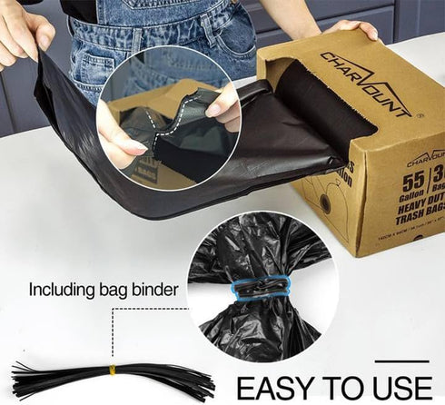 Charmount 55 Gallon Trash Bags, 1.5 Mil, 37"x56", Black Large Heavy Duty Garbage Bags for Yard Work (30 Count)