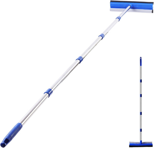 72" Window Squeegee for Cleaning: Long Handle Tool with Rubber Blade and Sponge Scrubber for Home and Car