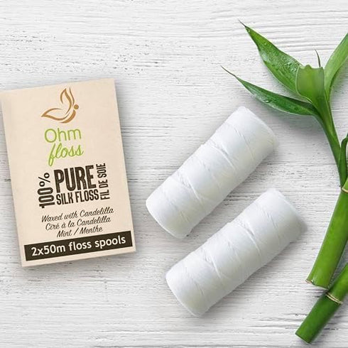 Ohm Earth’s Ohm Floss Refill, Natural Biodegradable Silk Dental Floss for Bamboo/Steel Holder, 110 yds/100m (2-Pack)