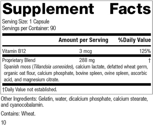 Standard Process for-Til B12 - Whole Food Vitality, and Immune Support with Tillandsia, Calcium Lactate, Ascorbic Acid, Spanish Moss, Wheat Germ, Oat Flour - 90 Capsules