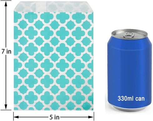 KEYYOOMY 100 Pcs Teal Blue Small Polka Dot Paper Candy Buffet Bags for Wedding & Birthday Party (5 x 7 inch)