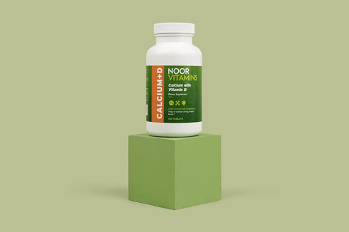 Noor Vitamins Halal Calcium Plus Vitamin D - 600 mg Calcium & 800 IU D2 per Tablet - 120 Tablets