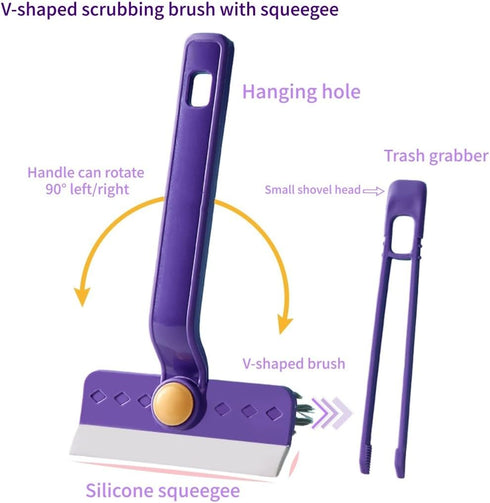 Oiyaku Lightweight Scraper Cleaning Brush with Hard Bristles and Built-in Garbage Holder, Multi-Surface Cleaner