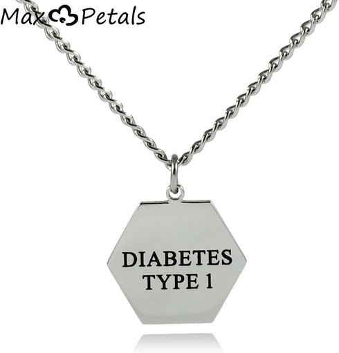 Type 1 Diabetes Medical Alert ID Stainless Steel Pendant Necklace - 26" Chain