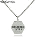 Type 1 Diabetes Medical Alert ID Stainless Steel Pendant Necklace - 26" Chain
