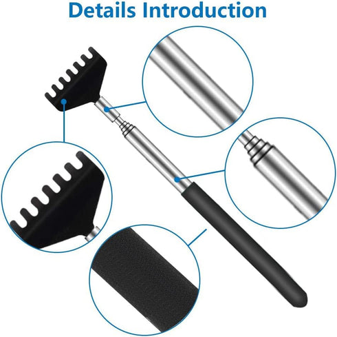 6 Pack Extendable Back Scratcher - Portable Telescoping Metal Hand Massager with Soft Rubber Handles