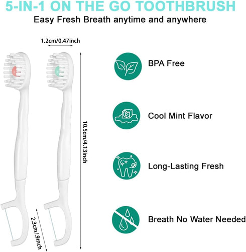 YJFHHH 5 1 12 Pack in Disposable Mini Toothbrushes with Toothpaste Tongue Scraper Floss Pick Prepasted Travel