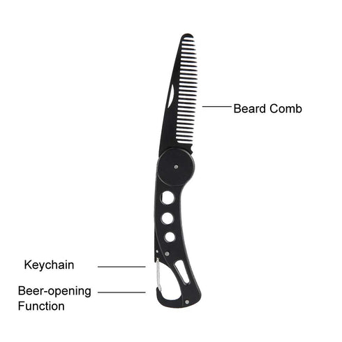 Men's Stainless Steel Folding Multifunctional Pocket Comb, Delaman, for Beard and Mustache Styling