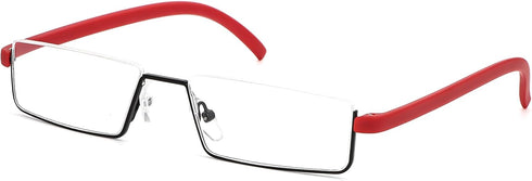 REAVEE Stylish Half Frame Reading Glasses for Women, Lightweight Rectangle Metal Portable Readers with Cases, Red +1.0