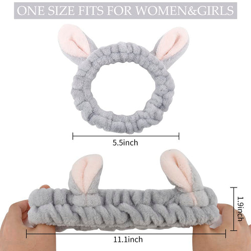 AHONEY Animals Ears Headbands - Cute Fuzzy Skincare Headband for Washing Face, Coral Fleece Hair Band (4Pcs)