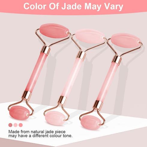 Gua Sha Facial Tools & Jade Roller Set, Face Gua Sha Tool, Ice Roller for Skin Care, Pink Gua Sha Stone Board Set